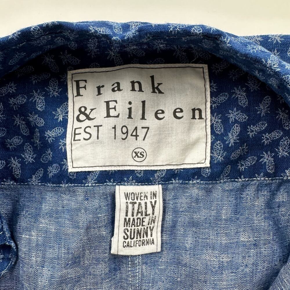 Frank & Eileen Blue Linen Pineapple Button Up Shirt front pocket lightweight XS - Picture 7 of 9